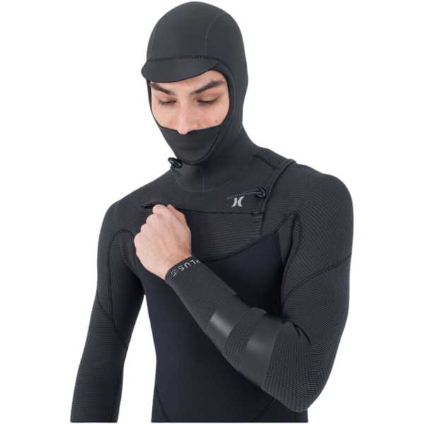Hurley Da Uomo Plus Texture 4/3mm Con Cappuccio Chest Zip Muta MFS0012443 - Black
